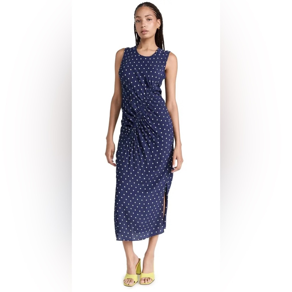 BAUM UND PFERDGARTEN Allanna Dress silk‎ polka dot ruched blue Margot slit 40
